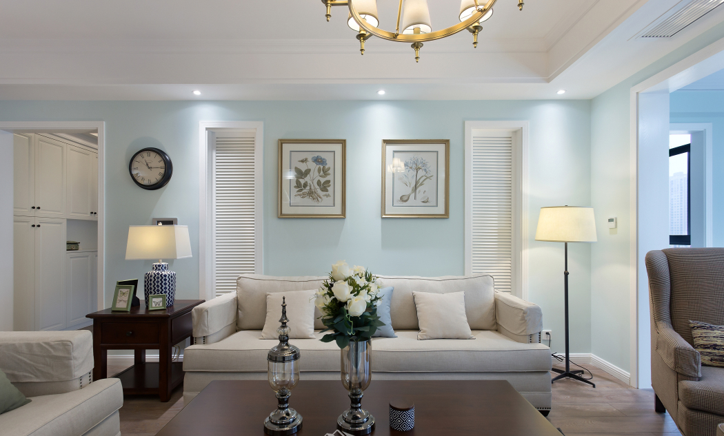 160㎡清新蓝绿的美式装修，温馨三居室，是家的感觉